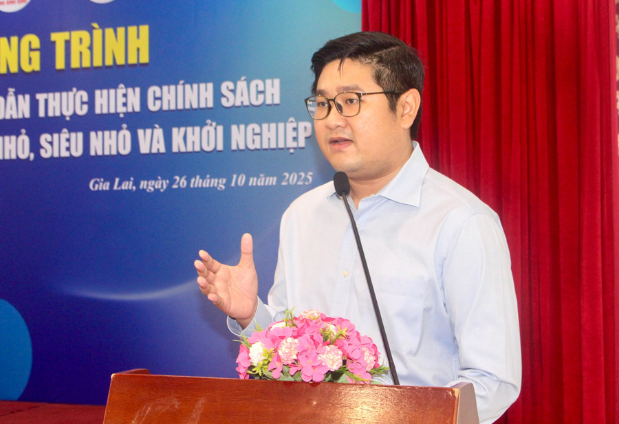 Mr. Vu Hong Quan, Chairman of the Binh Dinh Young Entrepreneurs Association, speaks at the program. Photo: P.L anh-vu-hong-quan-chu-tich-hoi-doanh-nhan-tre-binh-dinh-ky-ket-ban-ghi-nho.jpg
