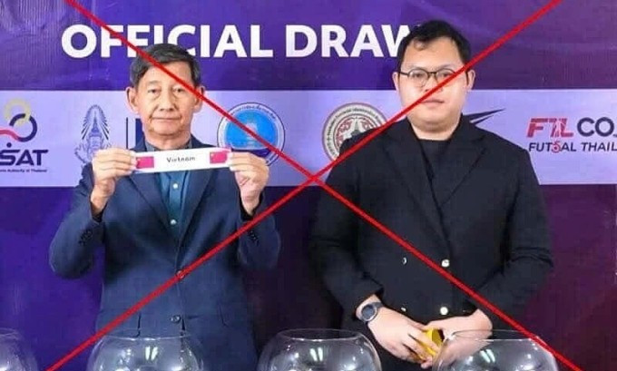 A screenshot shows a ticket for Vietnam with Chinese national flag displayed at the draw of the 2025 Southeast Asian U19 Futsal Tournament in Thailand, Oct. 28, 2025. A screenshot shows a ticket for Vietnam with Chinese national flag displayed at the draw of the 2025 Southeast Asian U19 Futsal Tournament in Thailand, Oct. 28, 2025.