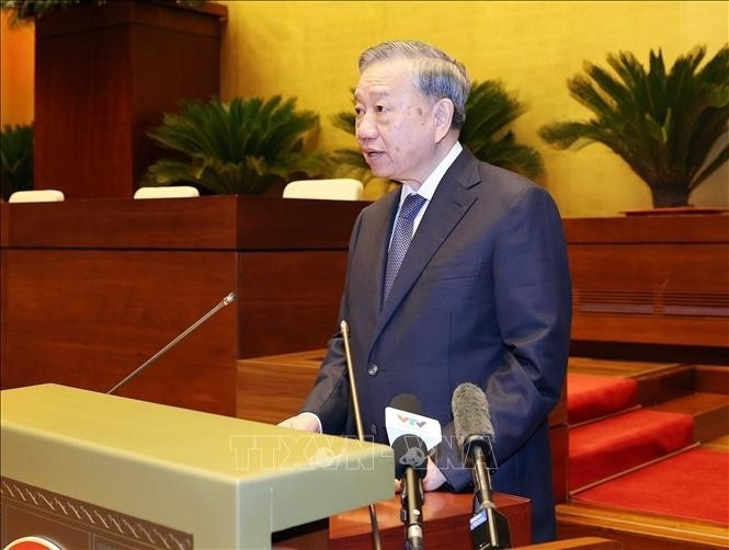 Party General Secretary To Lam speaks at the national conference on the dissemination and implementation of the Politburo resolutions in Hanoi on September 16. Photo: VNA lam1.jpg
