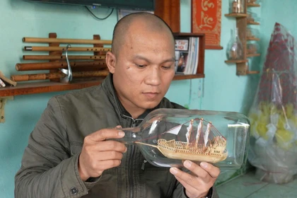 Unique Art of Bamboo Toothpick Models Inside Glass Bottles