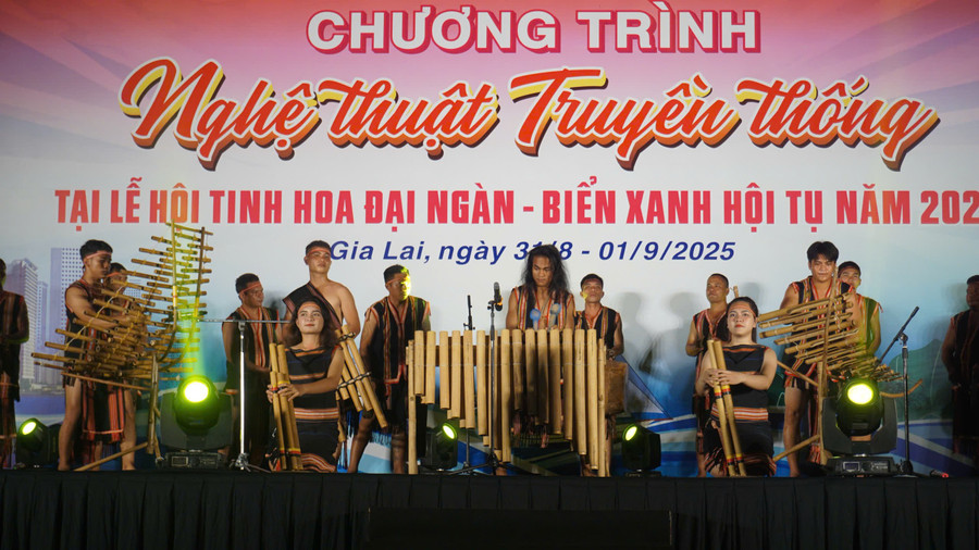 Traditional musical instrument performance by the Pleiku gong ensemble. Photo: Dương Linh cong-chieng.jpg