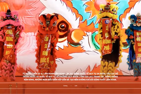 Teams compete energetically at the International Lion and Dragon Dance Festival in Quy Nhon Ward, Gia Lai Province