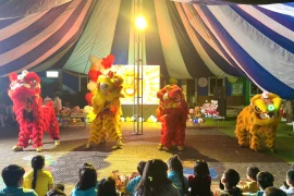 Children at SOS Children's Village Pleiku attentively watched the lion dance performance.