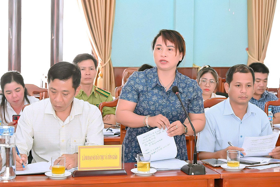 Đinh Thị Diệu, Secretary of the An Vinh Commune Party Committee, outlines the challenges in meeting local socio-economic development targets. Photo: Đức Thụy z7034427669265-0175f1ae1338f2c4f46ccf01ee770f12.jpg