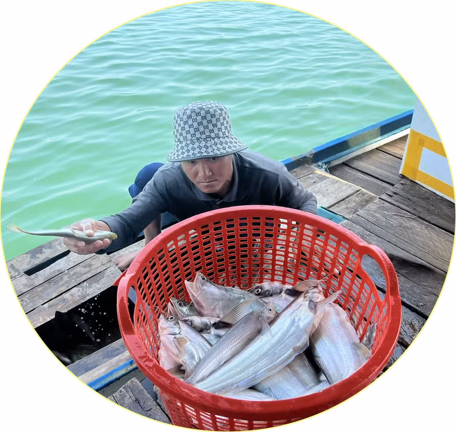 Residents weigh each catch before selling. Photo: Đồng Lai