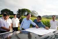 Chairman of the Provincial People's Committee Pham Anh Tuan surveys the area proposed for the new administrative center of Cuu An Commune in An Dien Bac Hamlet.