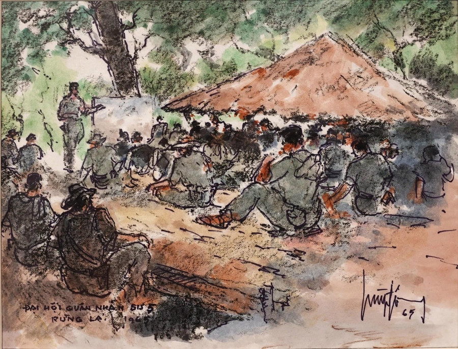 The artwork "Congress of the 5th Division Soldiers" by artist Huỳnh Phương Đông, created in 1965. so-phan-con-nguoi.jpg