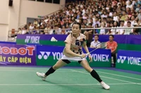 Nguyen Thuy Linh in action during the Vietnam Open final.