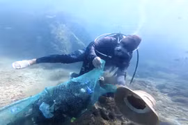 Members of the Nhon Hai Community Group for Aquatic Resource Protection dive to safeguard the coral reefs.