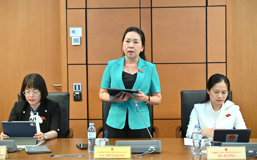 Deputy Head of the Provincial National Assembly Delegation, Lý Tiết Hạnh, recommends that the drafting committee continue to review to ensure consistency and synchronization among the draft laws. Photo: Provincial National Assembly Delegation gen-h-luat-giao-duc-7.jpg