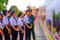 Students view an exhibition of photographs to learn about the history of the Tây Sơn era. Photo: Ngọc Nhuận