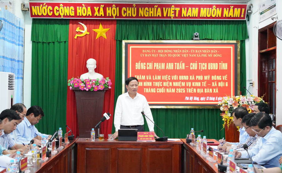 Chairman of the Provincial People’s Committee Phạm Anh Tuấn delivers the concluding remarks at the working session. Photo: N.H a5.jpg