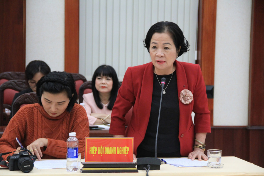 Chairwoman of the Provincial Business Association Nguyễn Thị Sen voices the aspirations of local businesses. Photo: Hoàng Hoài chu-tich-hiep-hoi-doanh-nghiep-tinh-nguyen-thi-sen-neu-nhieu-nguyen-vong-cua-cac-doanh-nghiep-anh-van-ngoc.jpg