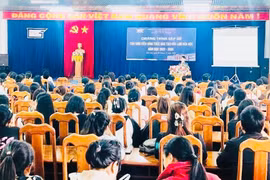 The scene at the welcome ceremony for new students enrolled in the work-study training program. Photo: T.D
