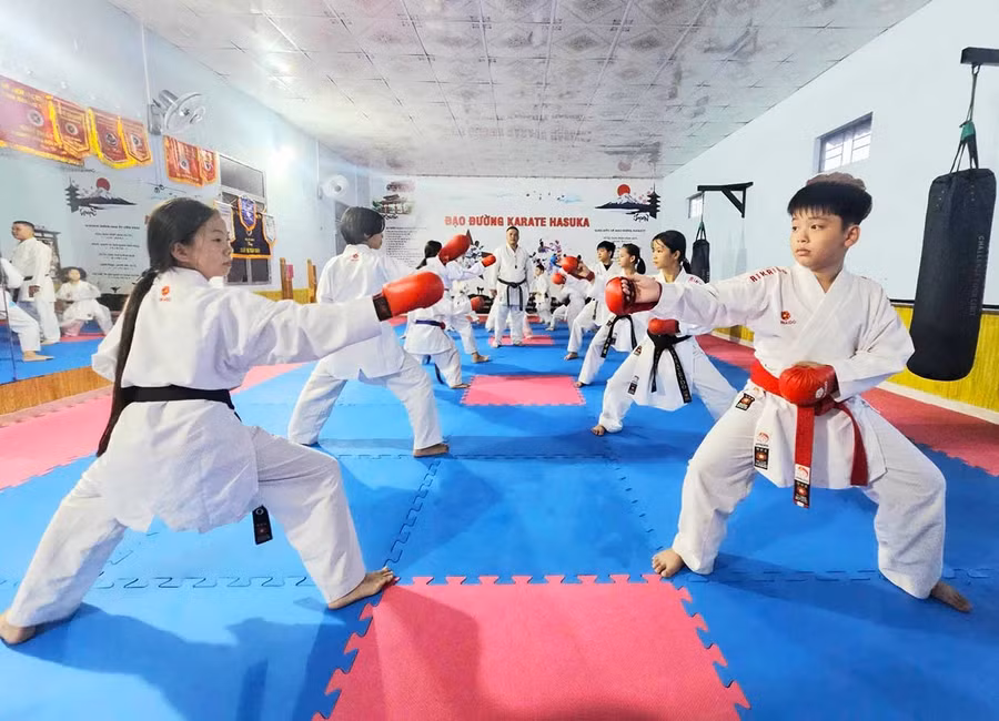 Members of the Hasuka Karate Club during a training session.