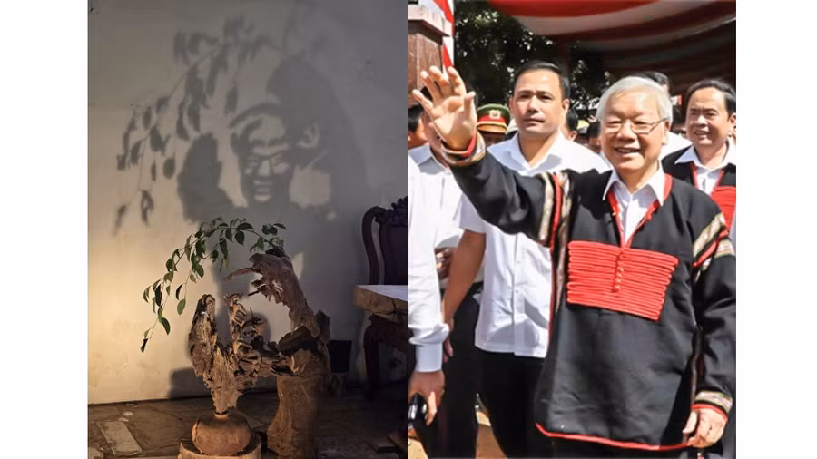 The piece was inspired by an image of the late General Secretary and President Nguyễn Phú Trọng during a 2018 working trip to Dur Kmăl commune (Đắk Lắk province).